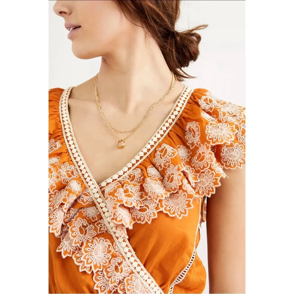 Anthropologie Embroidered Lace Blouse Dark Orange NWT Size XL - Picture 3 of 12